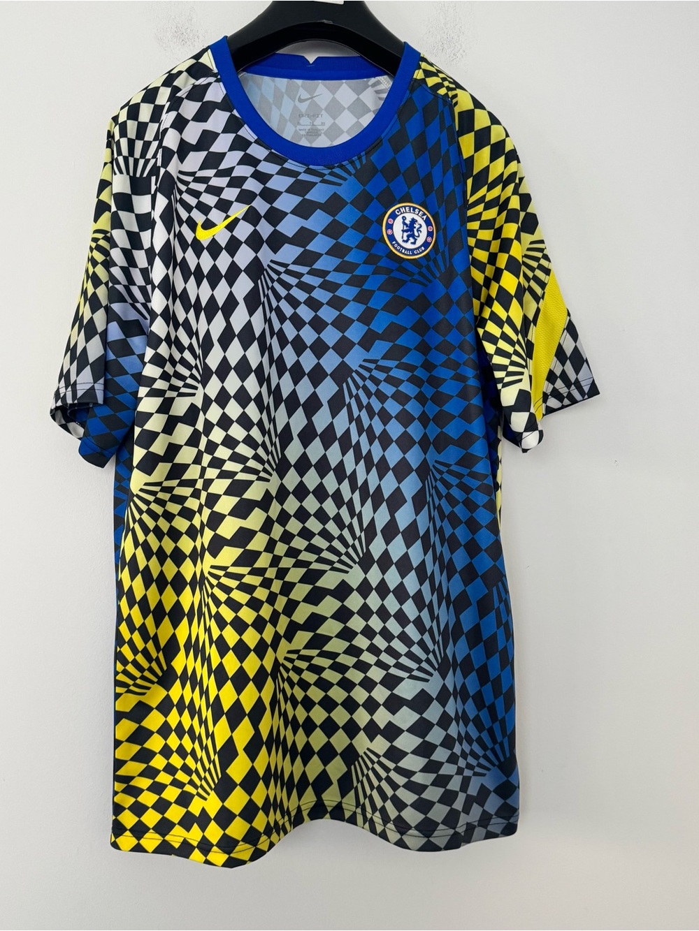 Nike Chelsea FC 2021/22 Pre-Match Training Jersey Mens XL Blue Grid Checkerboard